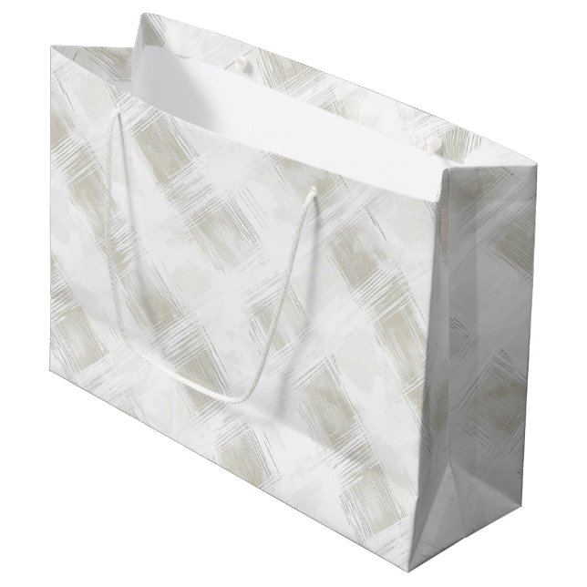 Chic Cream White Stripes Wedding Large Gift Bag (Front Angled)