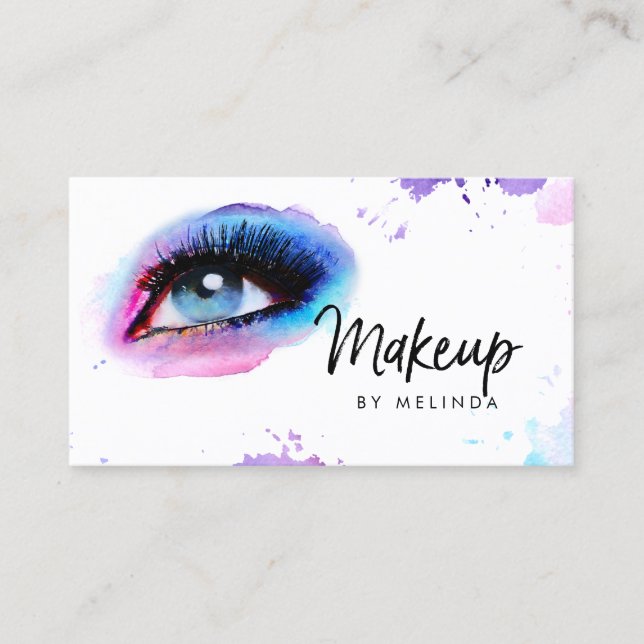 Chic Creative Makeup Artist Watercolor Eye Business Card (Front)