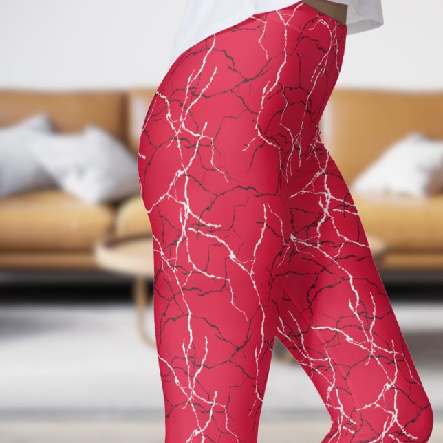 Chic Crimson and Black White Fracture Pattern Leggings (Chic Crimson and Black White Fracture Pattern Leggings)