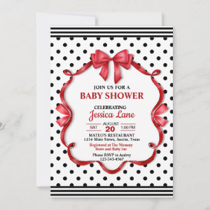 Chic Crimson Bow Red Coquette Baby Shower Invitation
