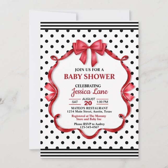 Chic Crimson Bow Red Coquette Baby Shower Invitation (Front)