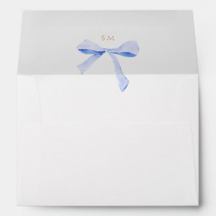 Chic Crisp White & Blue Ribbon Wedding Envelope