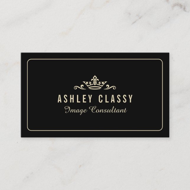 Chic Crown Logo Custom Dark Colour Elegant Business Card (Front)