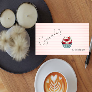 Chic Cupcake Cherry Sweets Carte de visite rayé