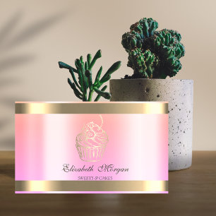 Chic Cupcake Gold Stripe Ombre Bakery Business Card