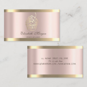 Chic Cupcake Gold Stripe Rose Gold Bakery Business Card