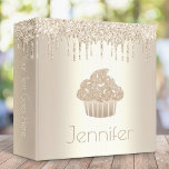 Chic cupcake modern glam champagne glitter drips binder<br><div class="desc">A sparkly, chic, champagne gold cupcake, elegant typography and glitter drips overlay a faux metallic champagne gold ombre background on this trendy, simple, modern custom name binder. Additional champagne gold glitter drips adorn the back. Personalize with your name on the front and the text of your choice on the spine....</div>