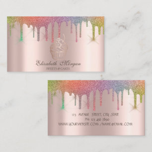 Chic Cupcake Rainbow Drips Bakery Business Card