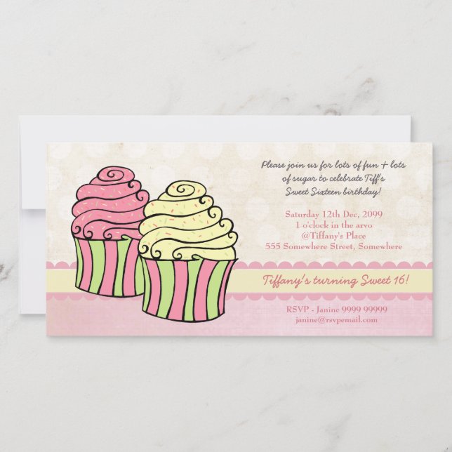 Chic Cupcakes Sweet 16 Birthday Party Invite (Front)