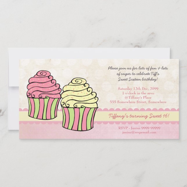 Chic Cupcakes Sweet 16 Invitation de fête d'annive (Devant)