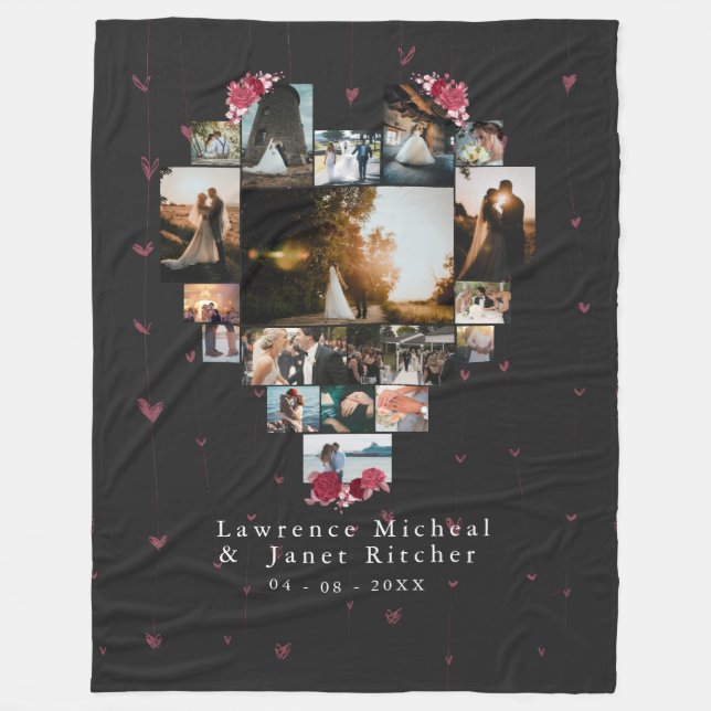Chic Custom 18 Photo Heart Shaped for her him Fleece Blanket (Front)