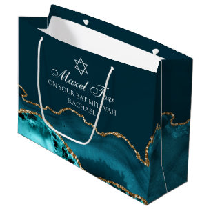Chic Custom Bat Mitzvah Mazel Tov Teal Gold Large Gift Bag