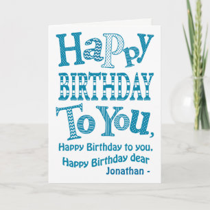 Chic Custom Blue, White Text-Based Birthday Song Card