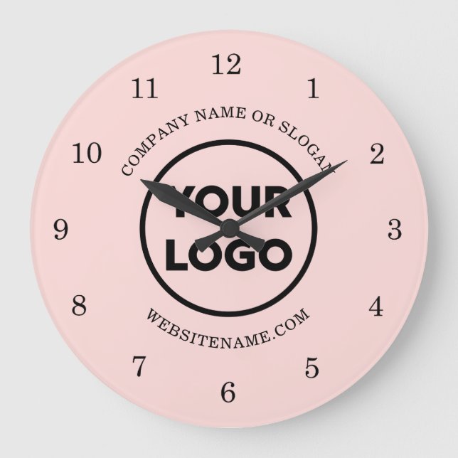 Chic Custom Business Logo and Text on Pink Large Clock (Front)