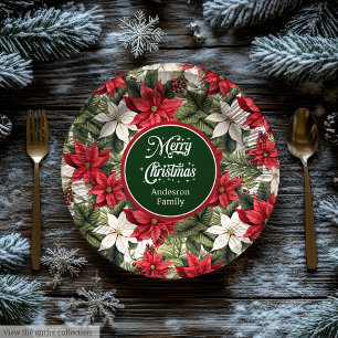 Chic Custom Christmas Floral Paper Plates Gift 