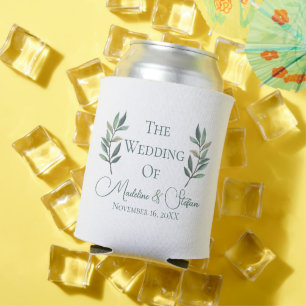 Chic Custom Eucalyptus Leaves Botanical Wedding Can Cooler