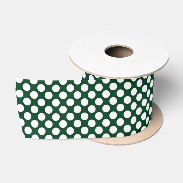 Chic Custom Green And White Polka Dot Satin Ribbon (Spool)