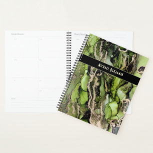 Chic Custom Green Black Gold Abstract Art Planner