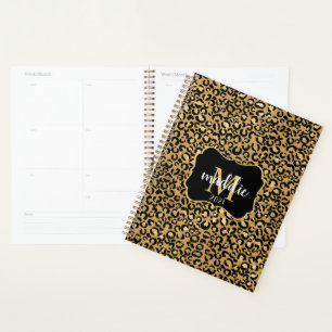 Chic Custom Monogram Gold Leopard Print Name Planner