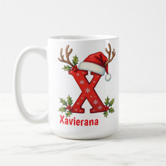 Chic custom Monogram initial X merry Christmas Coffee Mug