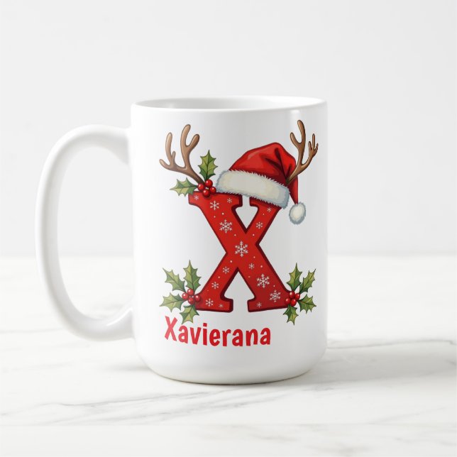 Chic custom Monogram initial X merry Christmas  Coffee Mug (Left)