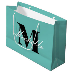 Chic custom monogram large teal blue gift bag