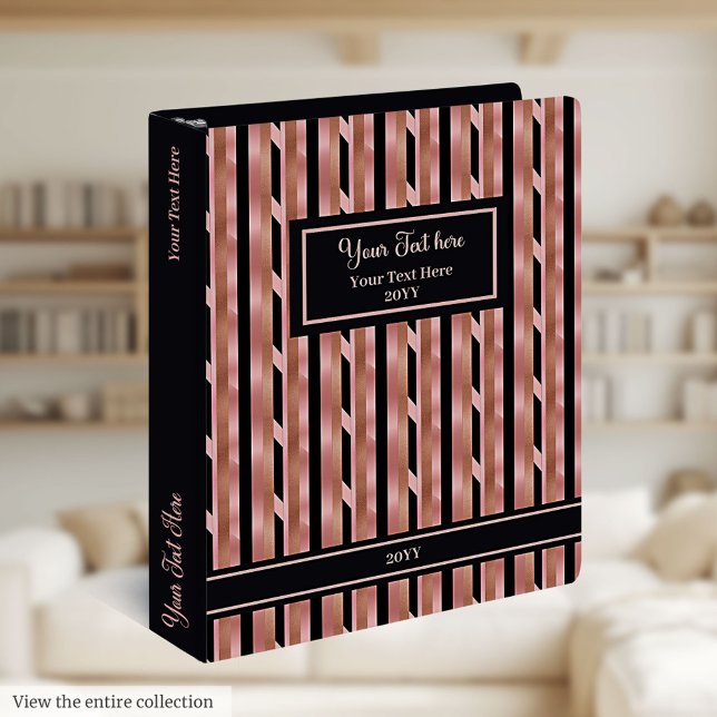 Chic Custom Name Ring Binder Rose Gold and Black (Chic Custom Name Ring Binder Rose Gold and Black)