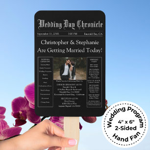 Chic Custom Newspaper Wedding Program QR Code Hand Fan