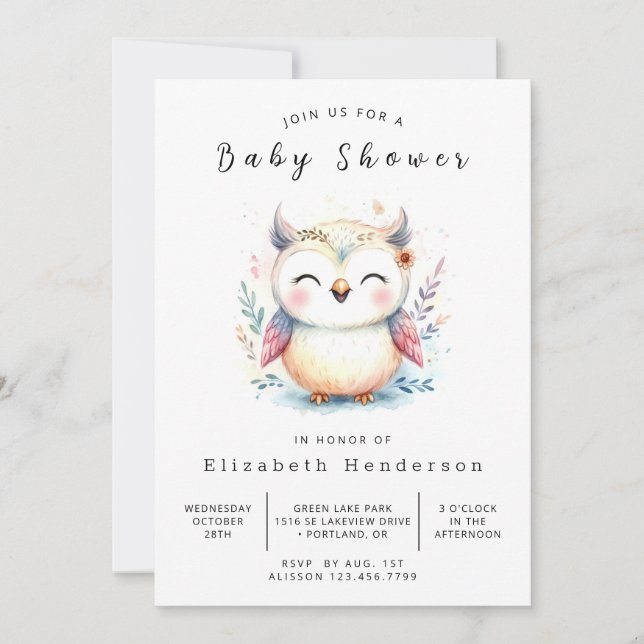 Chic Custom Owl Baby Shower Invitation (Front)