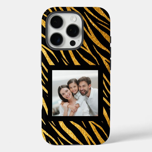  Chic Custom Photo Black Gold Zebra Personalized Case-Mate iPhone Case (Back)
