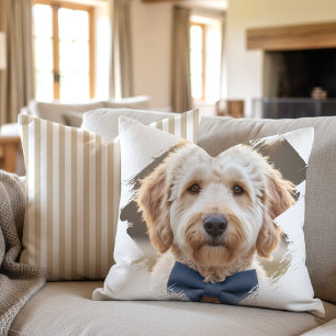 Chic Custom Photo Paint Brushstroke Dog Beige Throw Pillow