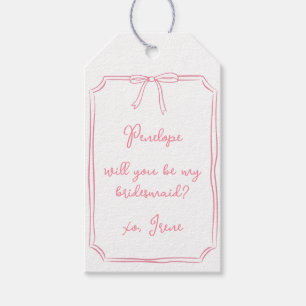 Chic Custom Pink Coquette Bow Bridesmaid Proposal Gift Tags