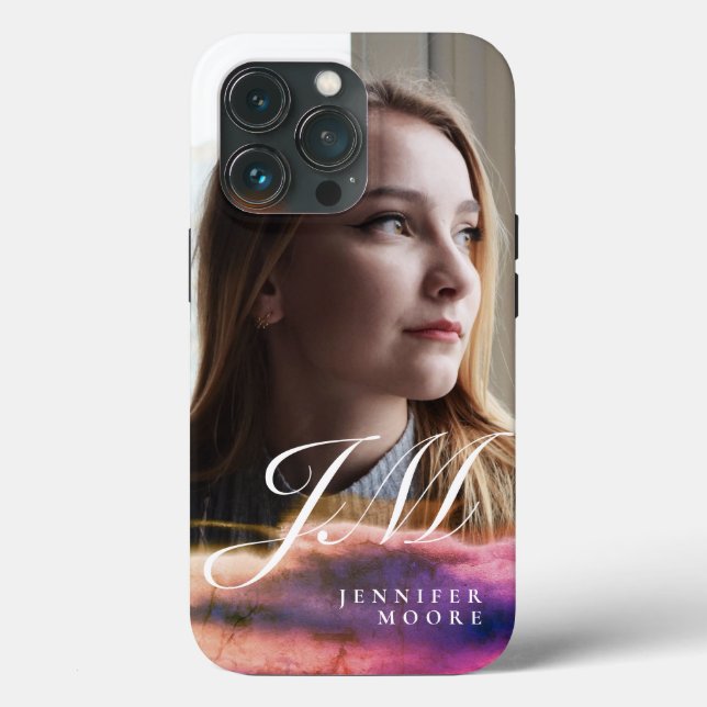 Chic Custom Purple Blush Pink Photo Monogrammed Case-Mate iPhone Case (Back)