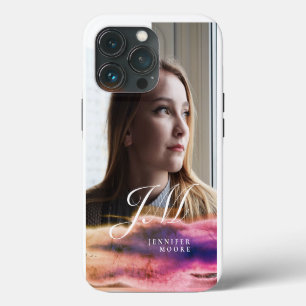 Chic Custom Purple Blush Pink Photo Monogrammed iPhone 13 Pro Case