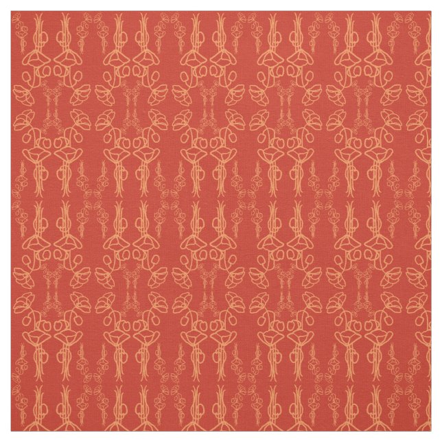 Chic Custom Red Field Poppies Outline Fabric (Swatch)