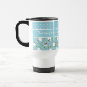 Chic Custom Travel Mug: Blue, Fun Sheep Patterns Mug