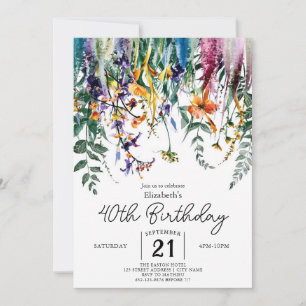 Chic Custom Wildflowers 40th birthday Invitation