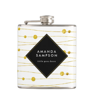 Chic Customizable Gold and Black Bridesmaid Flask