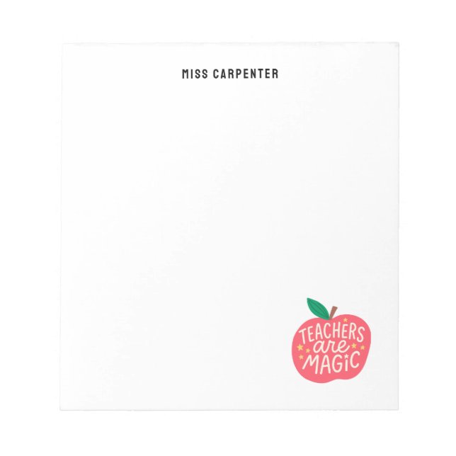 Chic Cute Apple Saying Personalized Teacher Notepad (Front)