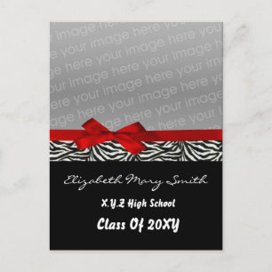 chic cute bow red photo Graduation Invitation Postcard