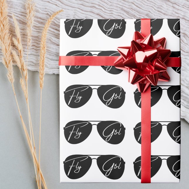 Chic Cute ‘Fly Girl’,Aviator Sunglasses,Minimalist Wrapping Paper (Creator Uploaded)