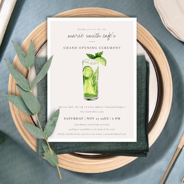 Chic Cute Lemon Drink Mint Green Grand Opening Invitation (Creator Uploaded)