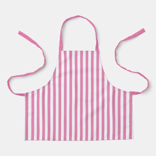 Chic Cute Pink and White Vertical Stripes Apron (Front)