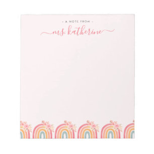 Chic Cute pink boho rainbow with florals Notepad