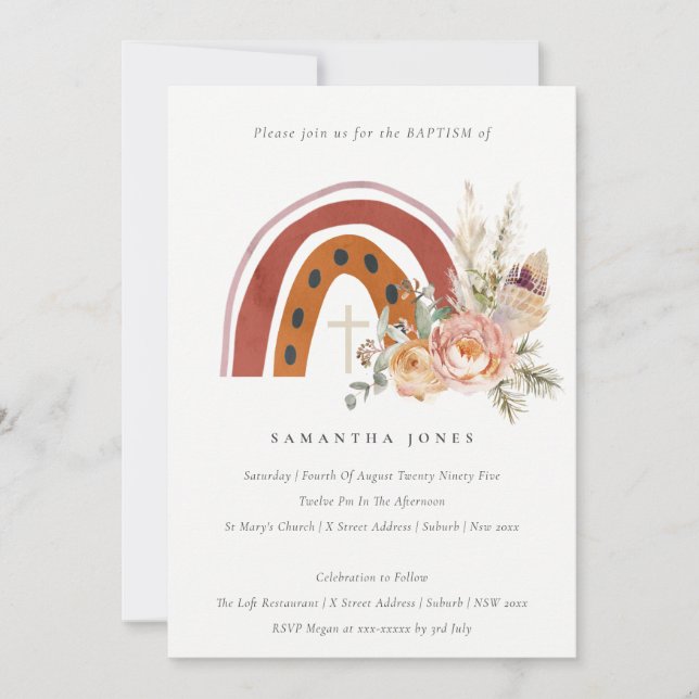 Chic Cute Rust Boho Floral Arc-en-ciel Invitation (Devant)