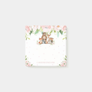 Chic Cute Woodland Animals Blush Pink Floral Post-it Notes