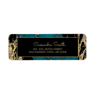 Chic Cyan Marble Gold Foil Paint Texture Birthday