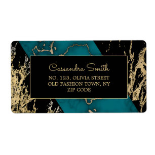 Chic Cyan Marble Gold Foil Paint Texture Birthday