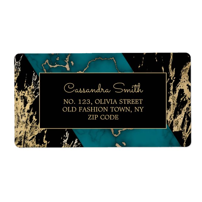 Chic Cyan Marble Gold Foil Paint Texture Birthday (Front)
