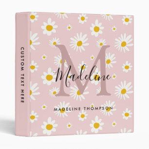 Chic Daisy Flower Elegant Script Pink Monogram Binder